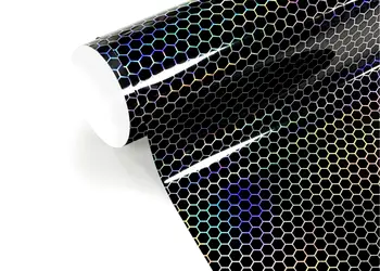 folie auto holografica neagra cu model fagure
