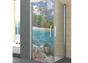 folie cabina dus folina model plaja exotica autoadeziva 100 210 cm