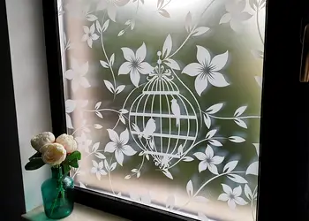 folie geam autoadeziva bird garden imprimeu floral alb