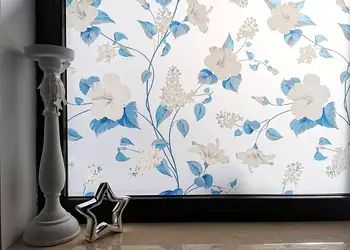 folie geam autoadeziva folina model floral albastru 152 cm