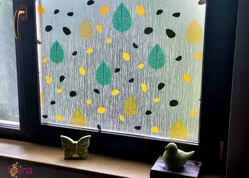 folie geam autoadeziva folina sablare cu frunze stilizate colorate