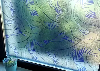 folie geam autoadeziva frunze folina imprimeu verde albastru 100 cm latime