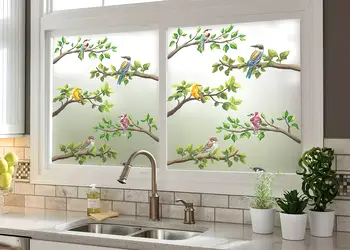 folie geam autoadeziva model crengi si pasari buzunnew sablare tip bordura 50x200cm s00