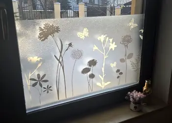 folie geam fara adeziv bordura decorativa cu flori gri