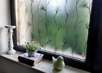 folie geam sablare cu model floral verde