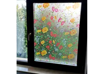 folie geam sablare cu model flori colorate