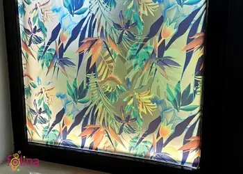 folie geam sablare cu model plante exotice