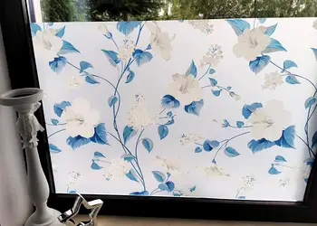 folie geam autoadeziva folina model floral albastru 152 cm