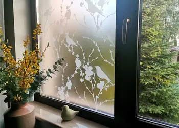 folie sablare model crengi si pasari veneciano alb