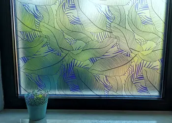 folie geam autoadeziva frunze folina imprimeu verde albastru 100 cm latime