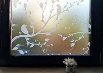 folie sablare geam pasari pe crengi model alb 6909