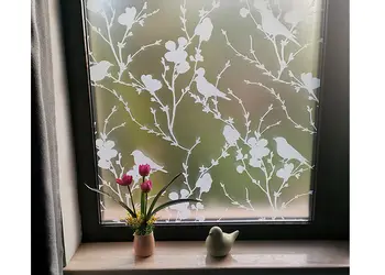 folie sablare model crengi si pasari veneciano alb