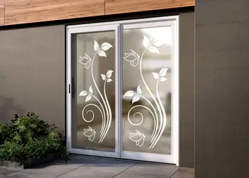 folie sablare usa din sticla folina model floral stilizat alb