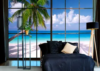 fototapet 3D fereastra catre plaja