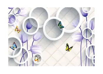 fototapet 3d cercuri si flori lila