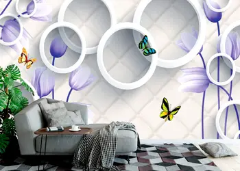 fototapet 3d cercuri si flori lila