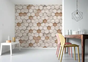 fototapet 3d hexagoane bej textura lemn