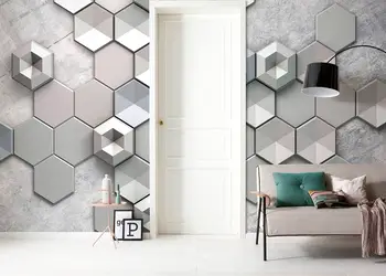 fototapet 3d hexagoane metalice