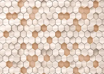 fototapet 3d hexagoane bej textura lemn