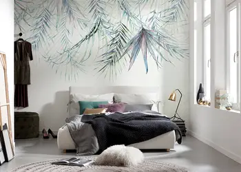 fototapet alb cu frunze komar palm spring