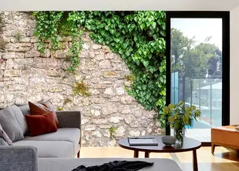 fototapet autoadeziv dimex zid piatra cu frunze verzi