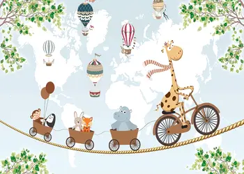 fototapet copii decor vesel si animat cu animale