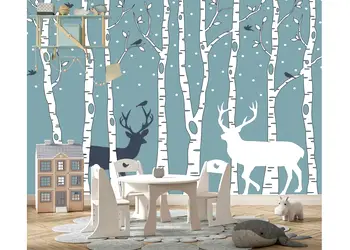 fototapet camera copii copaci si cerbi