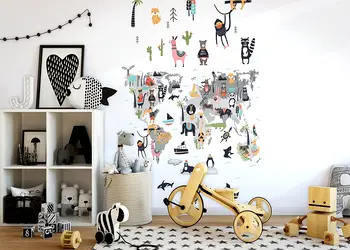 fototapet camera copii harta lumii cu animale marburg