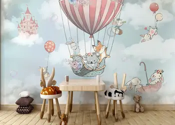 fototapet camera fete balon in zbor spre castel