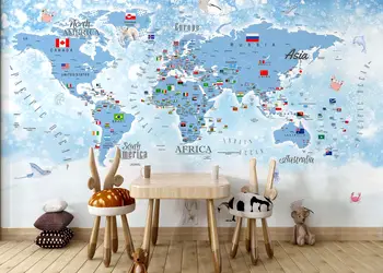 fototapet copii harta lumii cu tari si steaguri