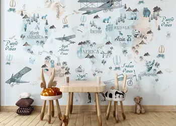 fototapet copii harta lumii in nuante de bleu pastel