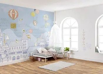 fototapet copii rooftop ralley komar culori pastel 350 250 cm