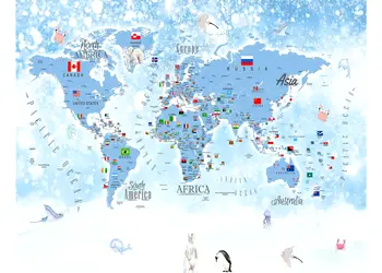 fototapet copii harta lumii cu tari si steaguri