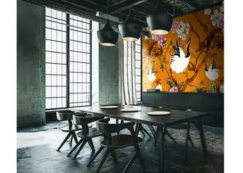 fototapet marburg falina portocaliu cu flori si pasari