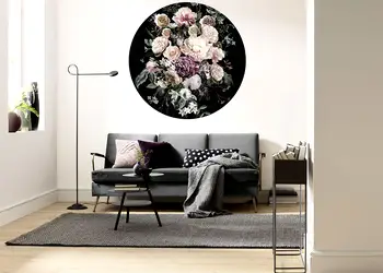 fototapet negru cu flori pastel