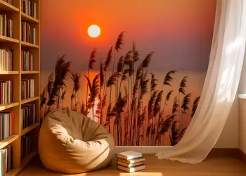 fototapet peisaj la apus de soare