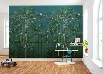 fototapet verde komar park avenue copaci cu pasari