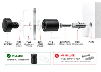 distantier semnalistica inox negru mat 12x20 mm folina