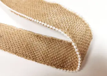 banda iuta natur cu margele albe rola de 5 metri