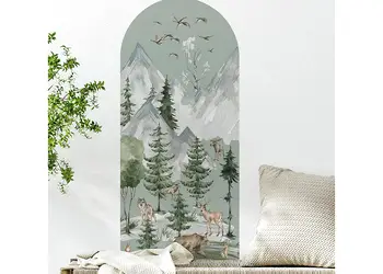 sticker decorativ peisaj cu animalele padurii tip panou