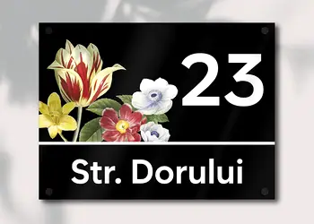 placuta adresa model buchet de flori sticla acrilica tehnologie printare uv s1