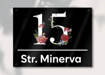 placuta adresa model numere cu flori sticla acrilica tehnologie printare uv s1