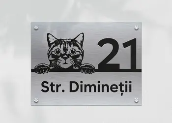 placuta adresa model pisica motan din bond argintiu sau auriu s0