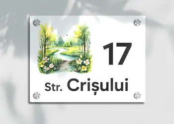 placuta cu numar si adresa model printat uv colorata acril alb s00