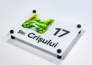 placuta cu numar si adresa model printat uv colorata acril alb s00