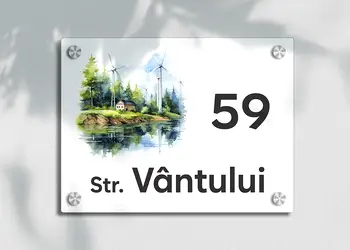 placuta cu numar si adresa model printat uv colorata model casuta acril alb s00