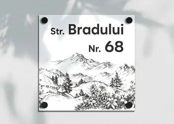 placuta cu numar si adresa model printat uv colorata model casuta acril alb s00