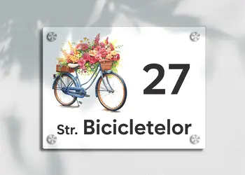 placuta cu numar si adresa model printat uv colorata model casuta acril alb s00