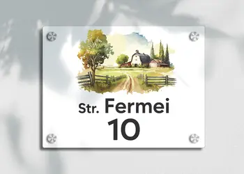 placuta cu numar si adresa model printat uv colorata model casuta acril alb s00