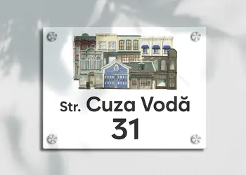 placuta cu numar si adresa model printat uv colorata model casuta acril alb s00